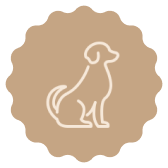 Beige scalloped badge with sitting dog outline