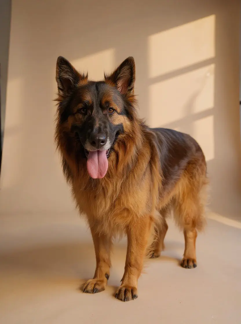 Groomed German Shepherd in a relaxed pose
